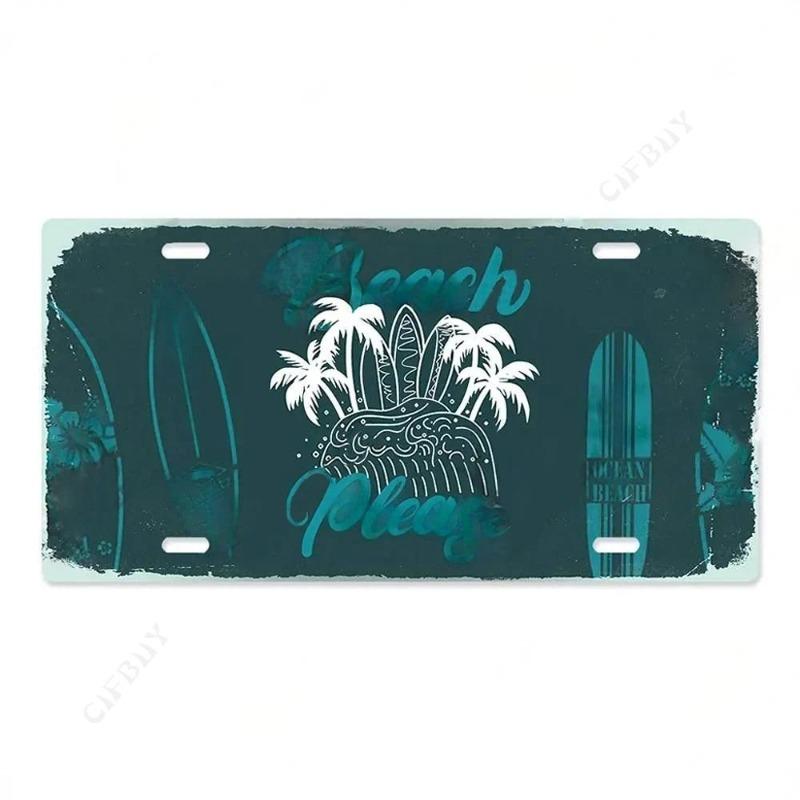 Beach Souvenir License Plate, Seaside Metal Sign 15x30cm