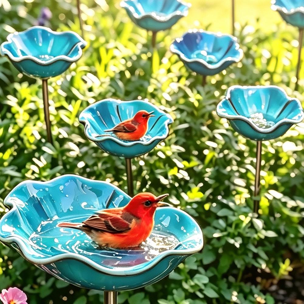 3pcs Handcrafted Metal Flower Garden Stake Ground Insert Iron Floral Sculpture Bird Bath Stake UV Resistant Rust-resistant