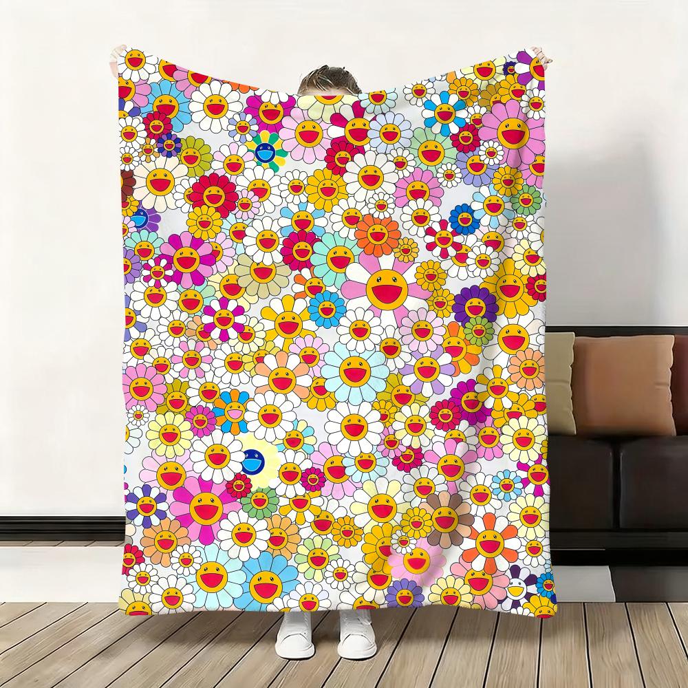 Blumen T-Takashi Murakami Decke Weiche Flanelldecke Warme Knie Hautfreundliche Decke für Sofa Büro Bett Reisen Winter Übergröße