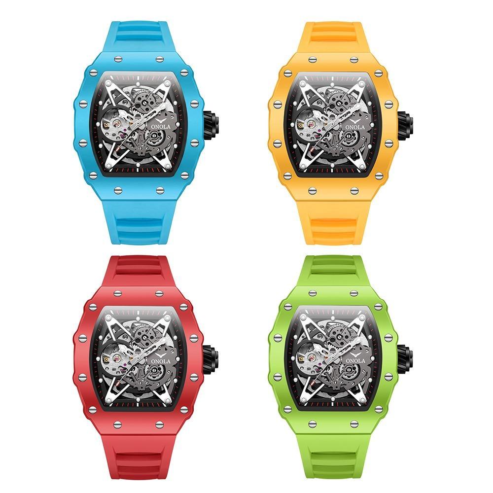 Orologi da uomo Tonneau Scheletrato Automatico Meccanico Impermeabile Luminoso Sportivo da Polso