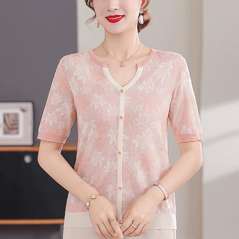 Xuexi Women s Elegant Lyocell Tencel Knit Short-Sleeve Top 2XL