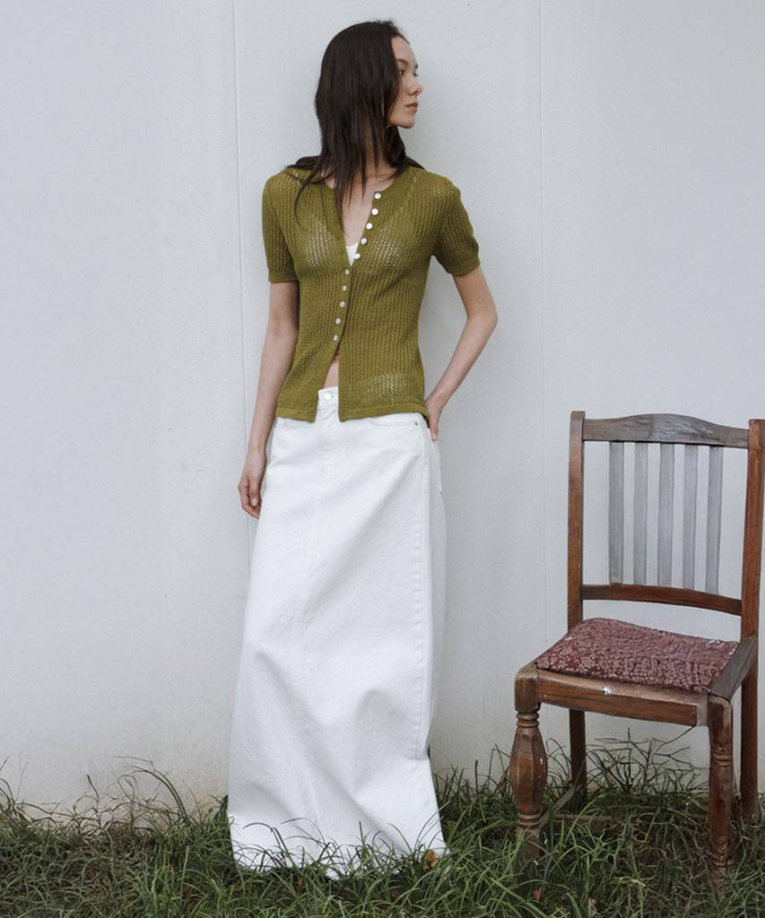 Kwinseulaebis Long Slit Denim Skirt_White_4Colors