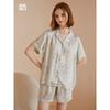2024 Summer Pajamas Women Green Hydrangea Print Rayon Satin Short Sleeve Shorts Thin Comfortable Casual Home Wear