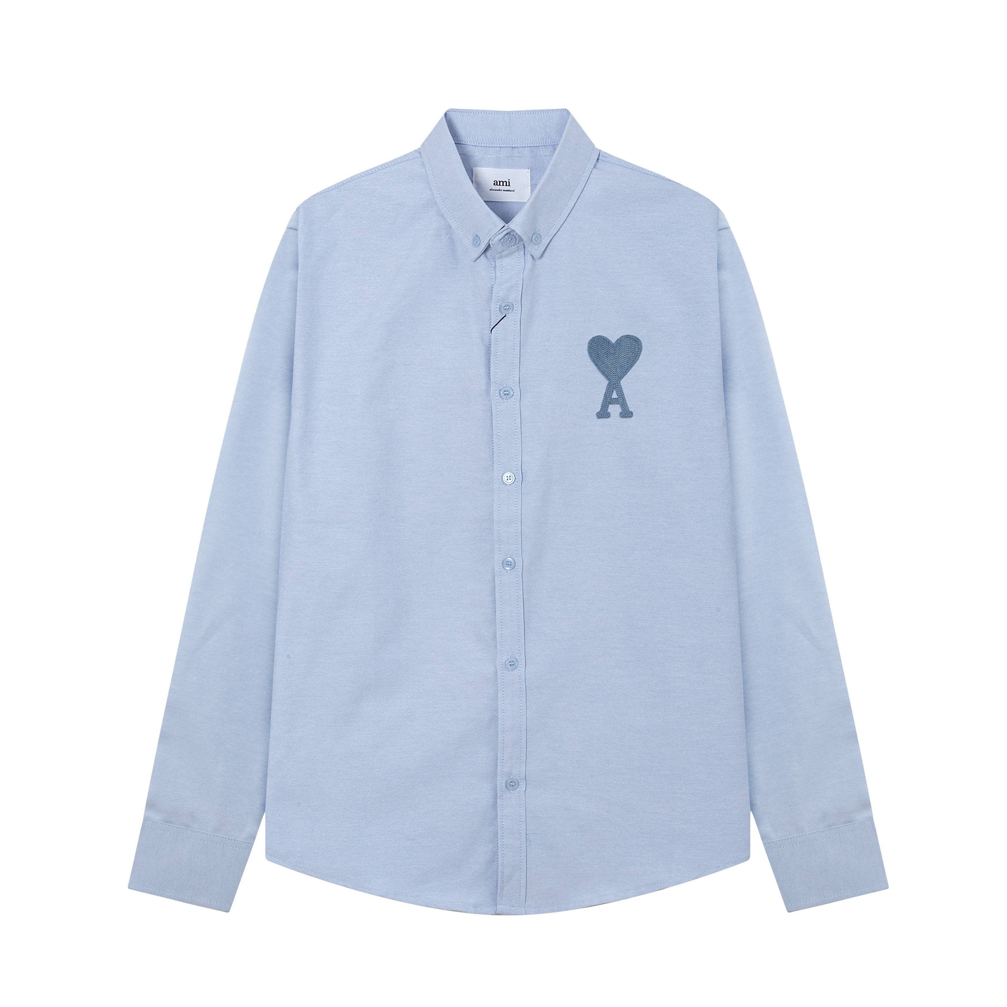 

AMI Men s Classic Autumn Chest Same Color Heart Embroidered Casual Cotton Solid Color Long Sleeved Shirt XL