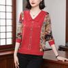 Fashion Long Sleeve Mom Blouse Doll Collar Print Slim Fit For Spring Autumn
