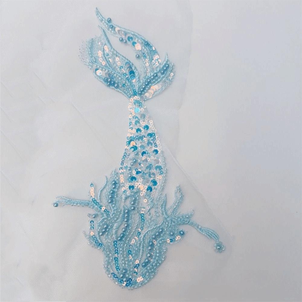 Colorful Carp Bead Patch Polyester Garment Sew On Patch Fashion Fish Embroidery Applique  Women
