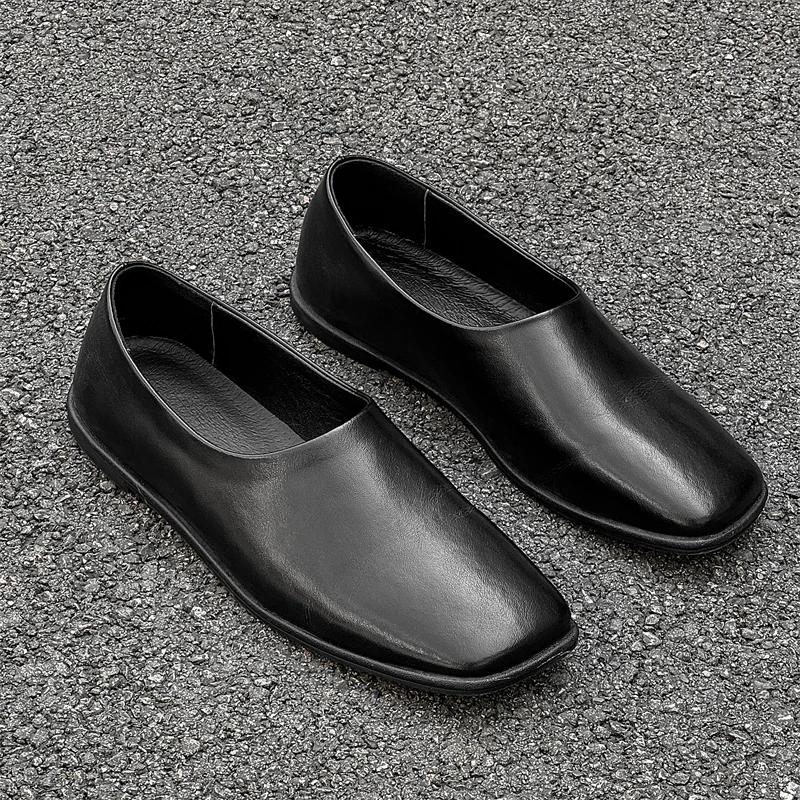 2025New Outdoor Soft Bottom Genuine Leather Office Shoes Comfy Handmad Single Shoes Men's Flat Designer Minimalist Shoes