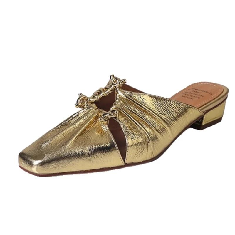Fashion Low Heel Shoes for Women 2024 New Baotou Slippers Solid Square Toe Summer Fashion Hot Sale Women's Slippers Versatile Style
