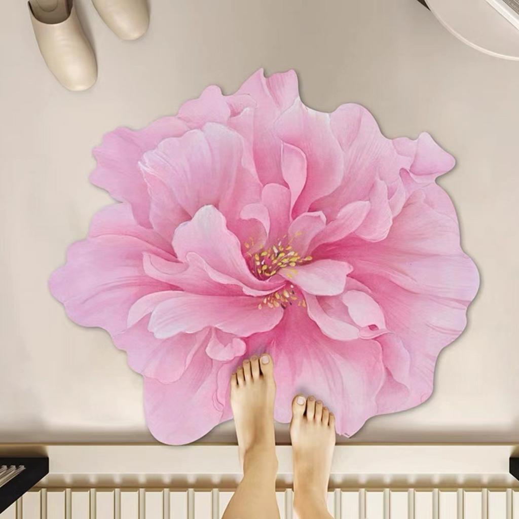 New Simple Flower Household Bathroom Diatom Mud Floor Mat Bathroom Door Absorbent Quick-drying Foot Mat Anti-slip Mat