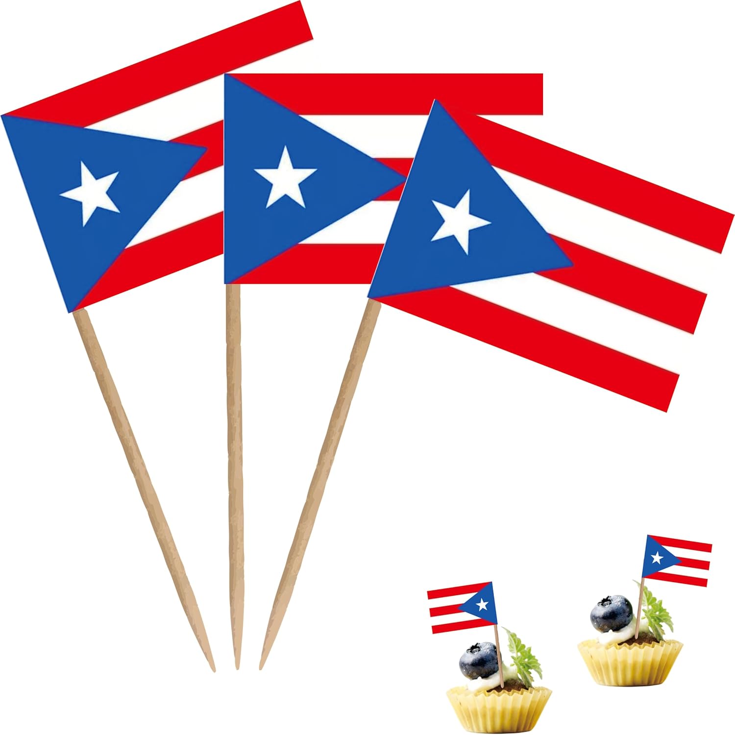 Puerto Rico Toothpick Flag Puerto Rican National Small Mini Cocktail Fruit Cupcakes Toppers Food Stick Flags Decorations,100 Pack