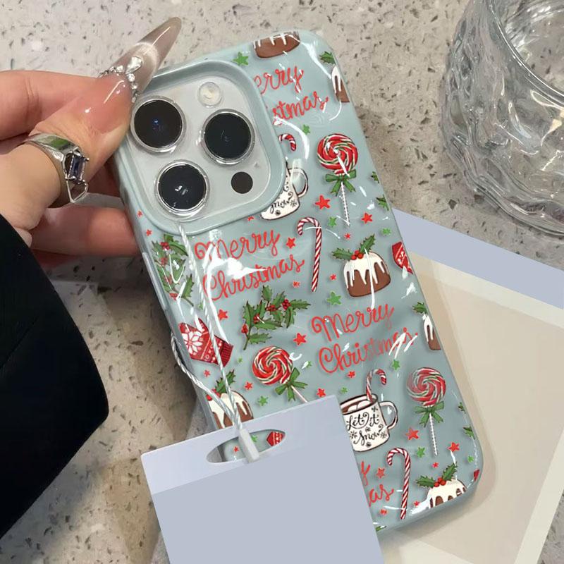 15PRO Christmas cake lollipop red Stars Phone Cases for iPhone 11 12 13 14 16E Pro Max Air Plus Shockproof Soft TPU Cover Case