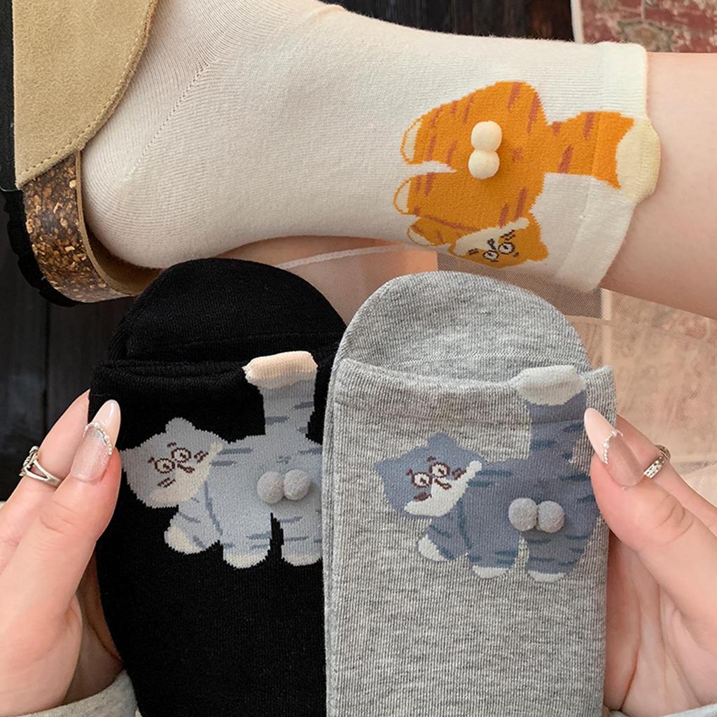 Japanese Style Cute Cartoon Cat Socks - Women's Mid-Calf Pure Cotton Funny Summer Outerwear