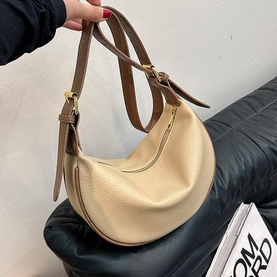 Retro Single-shoulder Bag, Soft Leather Dumpling-shaped Bag, New Style, Large Capacity, Casual and Simple Underarm Bag, Versatil