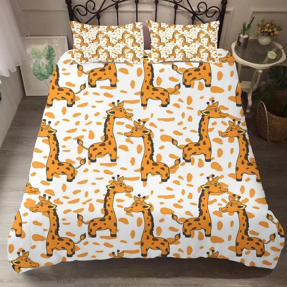 Cartoon Giraffe Duvet Cover King Queen Tropical Animals Bedding Set for Kids Boys Girls Lovely Wildlife Polyester Quilt Cover