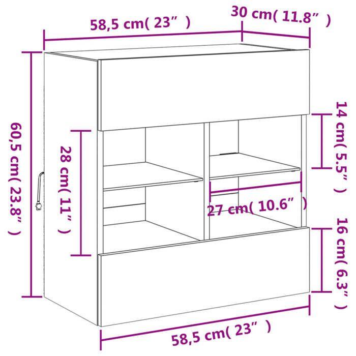 VidaXL Meuble TV avec Lumières LED, Armoire de Télévision Murale avec Étagères, Meuble Télé Suspendu Salon, Moderne, Chêne 837098