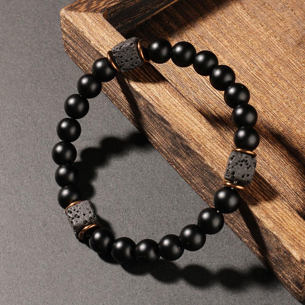 Festive Gifts Matte Onyx Lava Rock Beaded Bracelet With Copper Spacers Minimalist Fashion Jewelry For Men Women Daily Wear Simple Versatile Accessory