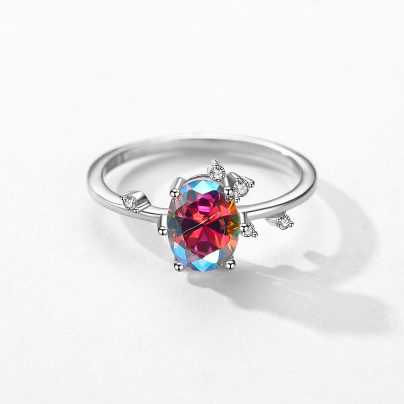 Modian 925 Silver Oval Rainbow Zirconia Wedding Luxury Multicolour Ring For Women Engagement Anniversary Fine Jewelry