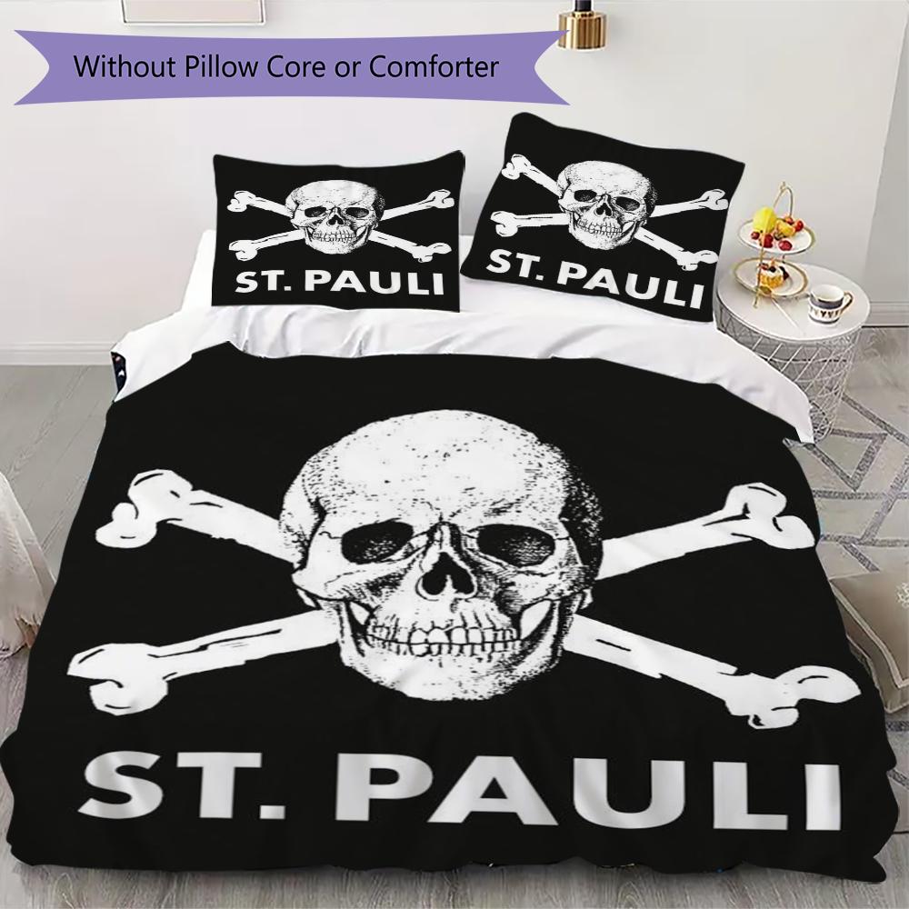 St. Pauli FC Muster Bettwäsche Steppset Bettbezug Kissenbezug Heimdekoration Geburtstagsgeschenk (1 * Bettbezug + 2 * Kissenbezug ohne Füllung) 135x200cm