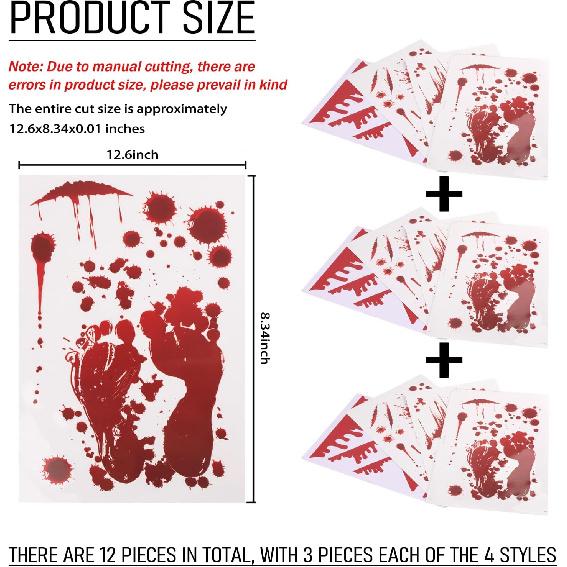 12 Sheets Halloween Blood Car Stickers And Decals,Funny & Stylish Halloween Car Decorations For Engine Hood/Rear-View Mirror/Door,Self-Adhesive