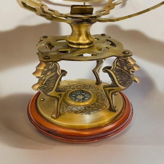 45.72 Cm Brass Armillary Nautical Brass Sphere Globe Engraved Armillary Globe Working Compass In Wooden Base