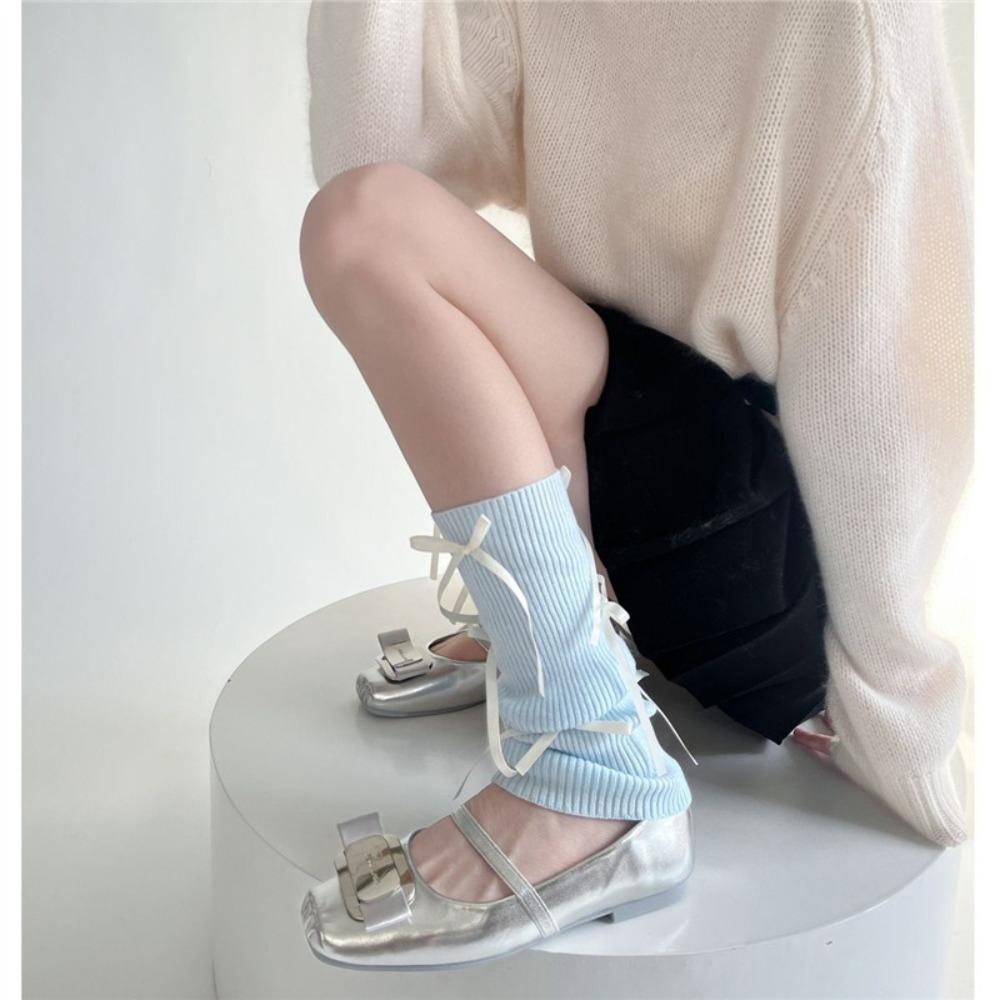 

New Solid Color Leg Warmers Thickened Knitted Middle Tube Socks INS Y2k Lolita Hosiery Girl about 35cm синий