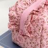 Portable Bow Quilted Cosmetic Bag Large Capacity Makeup Organizer Travel Toiletry Bag Zipper Lightweight Ruffles Storage Bag
