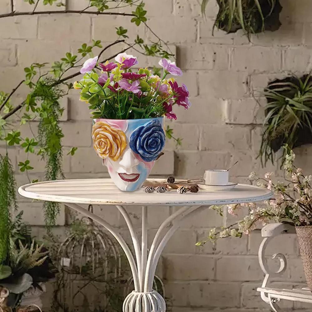 Face Planter Colorful Resin Abstract Face Planter Pots With Rose Eyes Quirky Succulent Planter For Indoor Outdoor Plants Flower