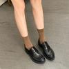 Cowhide version retro platform leather loafers women's British wind washing old thick heel one pedal lazy small leather shoes