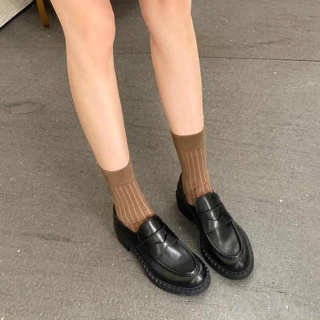 Cowhide version retro platform leather loafers women's British wind washing old thick heel one pedal lazy small leather shoes