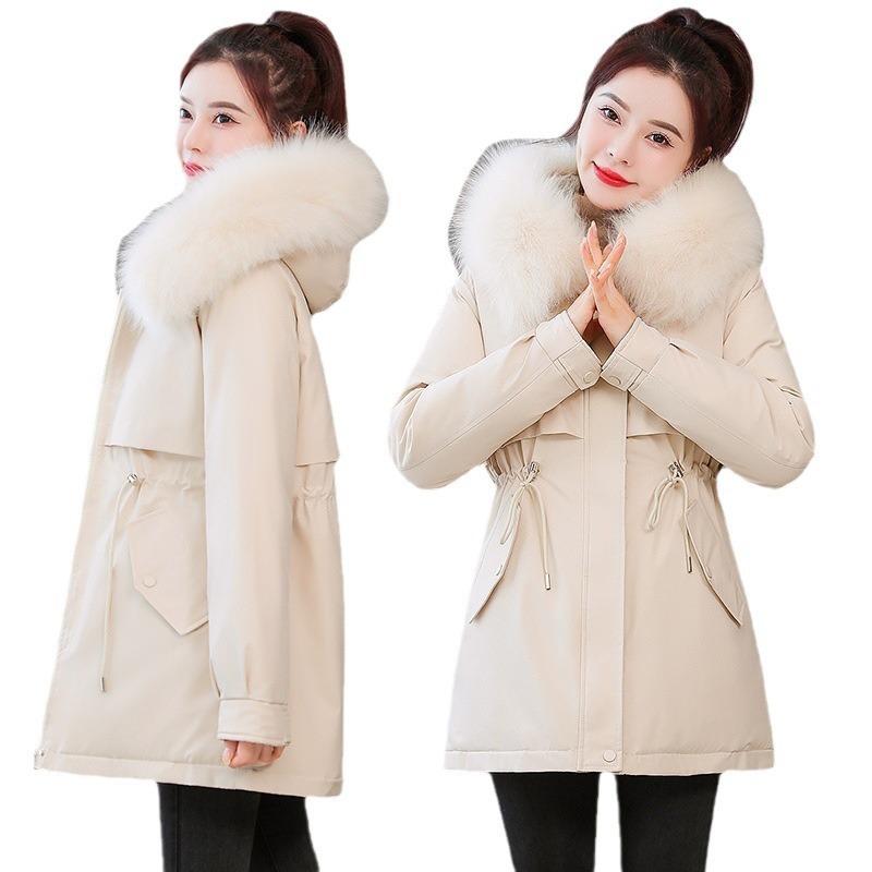 Fashion Temperament Medium and Long Down Cotton-padded Clothes Women's New Warm Fur-collared Cotton-padded Jackets Thickened Coats