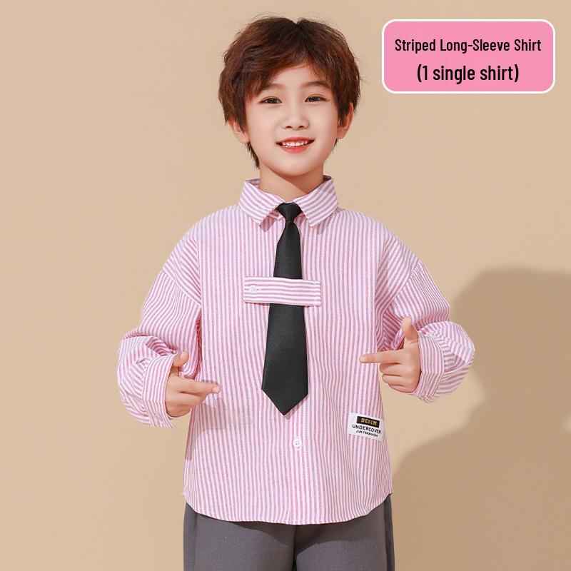 Kids' Academy-Style Striped Shirt & Dress Pants for Choir or Sports Meet