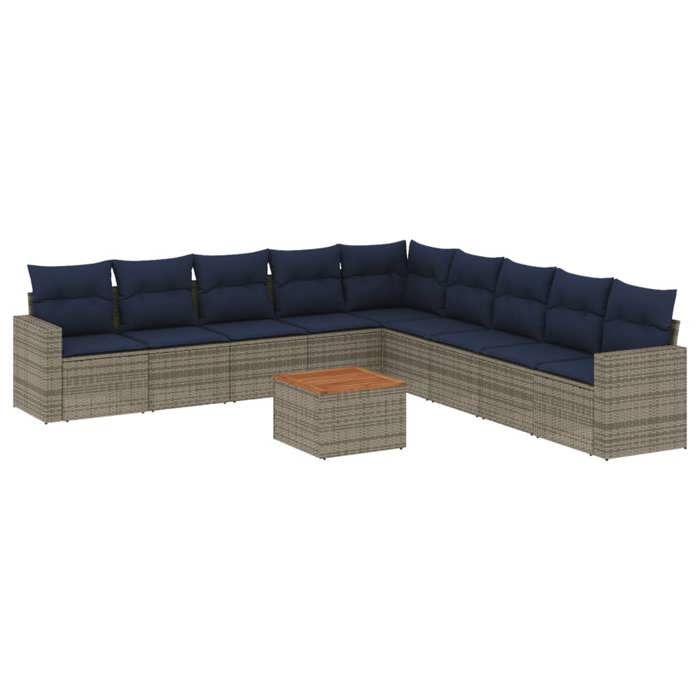 VidaXL Salon de Jardin avec Coussins 10 pcs, Canapés de Patio, Ensemble de Meubles, Mobilier de Terrasse Exterieur, Gris 3256502