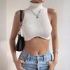 Sleeveless Design Sleeveless Corset Knit Fabric Turtleneck Crop Top Sexy Sexy Slim Vest  For Women