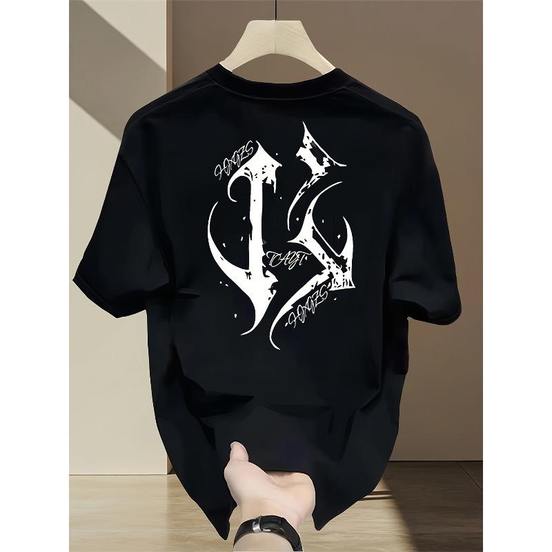 European Size Heavy Pure Cotton Trendy Brand Printed Short-sleeved T-shirt Men's Summer New Large-size Versatile Casual Top