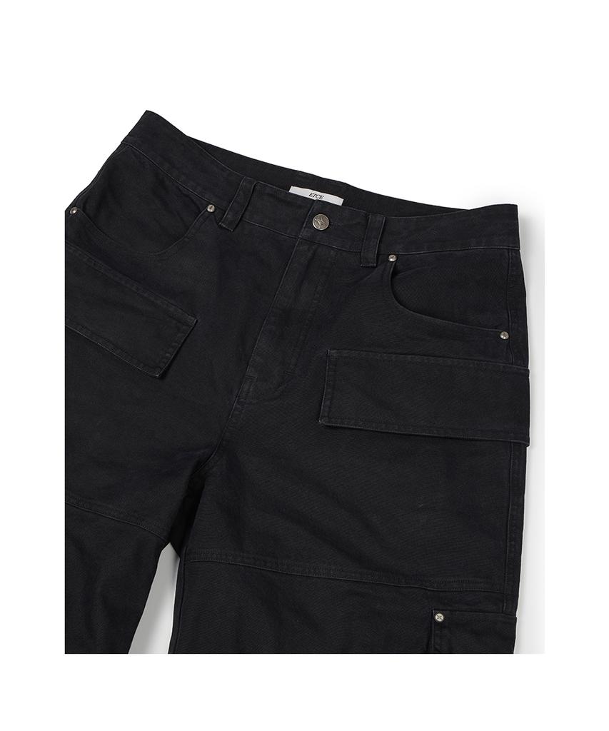 ETCE Heavy Cotton Washed Cargo Pants (Black)