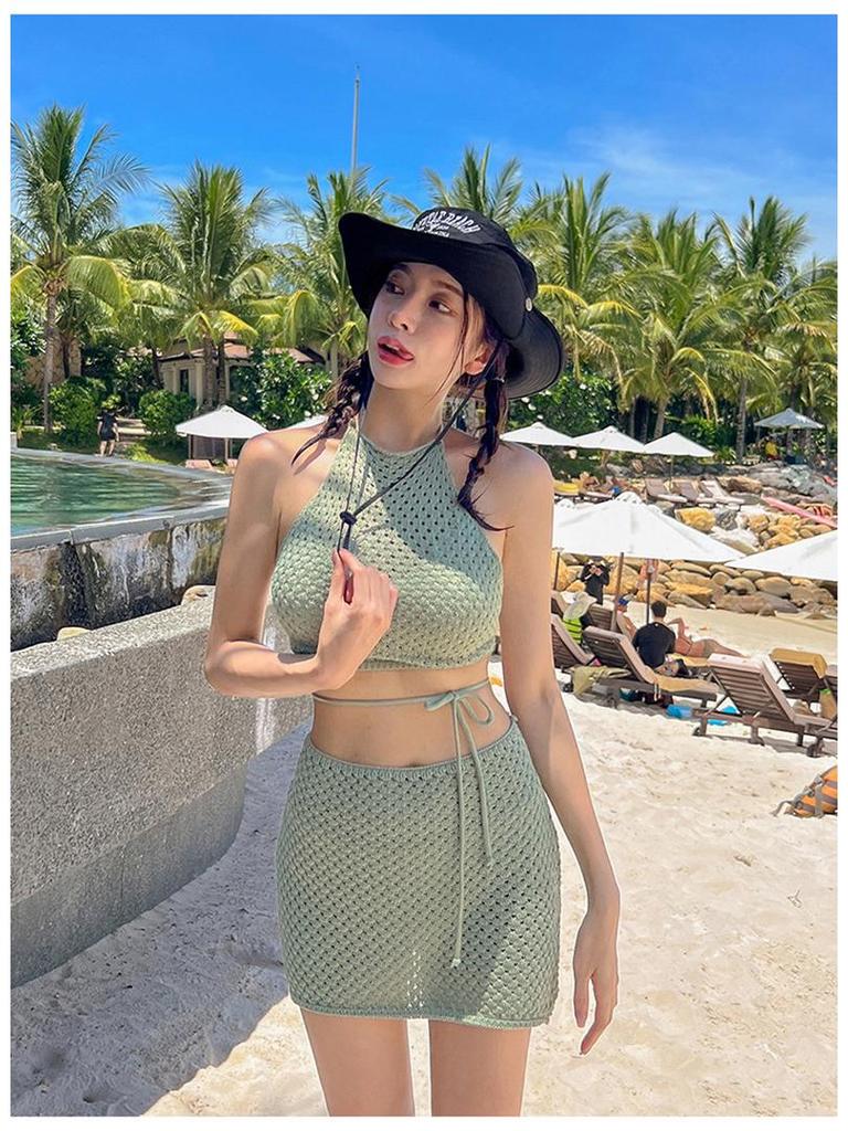 Goddess-Inspired 2025 Korean Cotton Knit Split Skirt Swimsuit