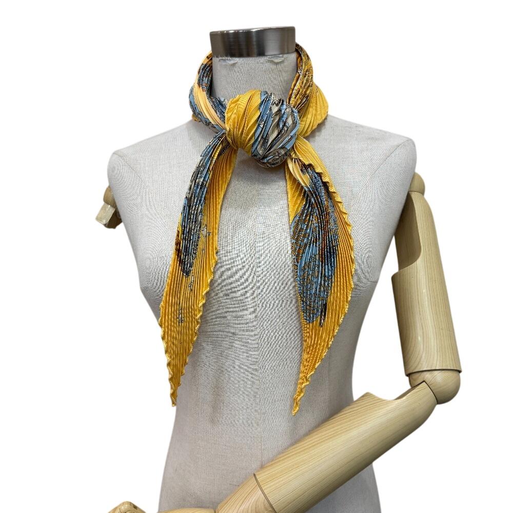 HERMES LATLANTiDE Atlantis Continent silk Pleated curry scarf yellow silk Used