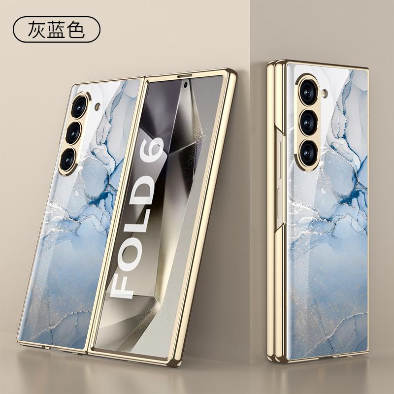 Luxury Plating Painted Glass Case For Samsung Galaxy Z Fold 7 6 5 Higher Lens Protective Plastic Cover For Galaxy Z Fold7 Case
