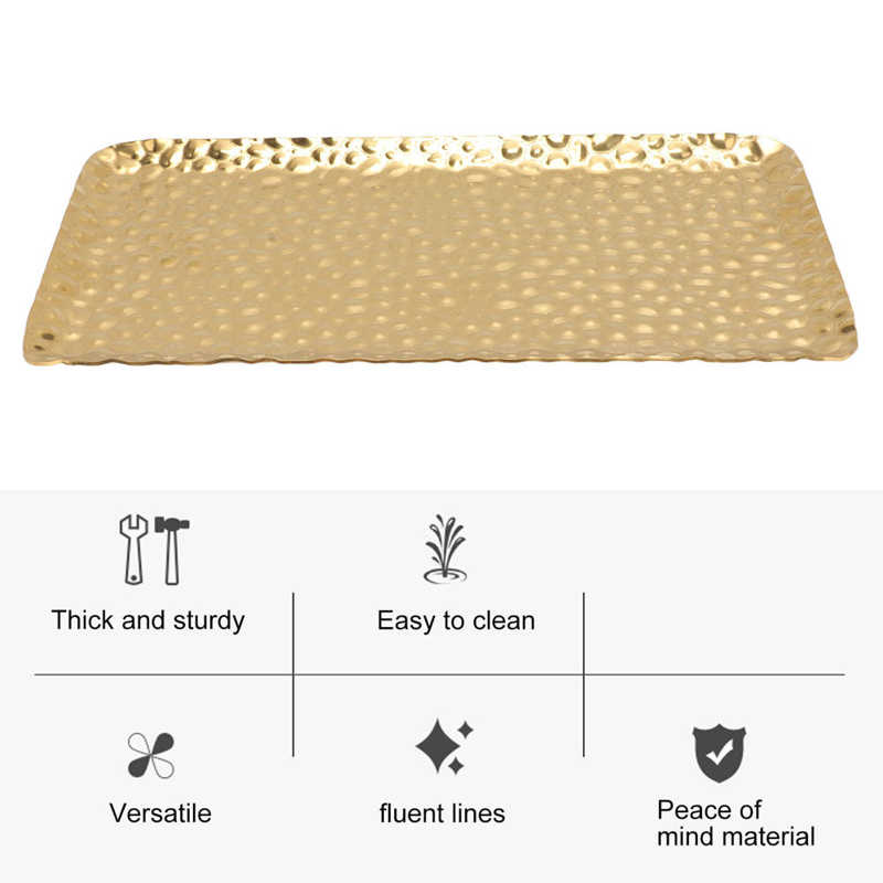 Hammered Tray Exquisite Odorless Stainless Steel Serving Tray for Living Room Bedroom Kitchen Bathroom 19.5x9.5cm Gold Tray