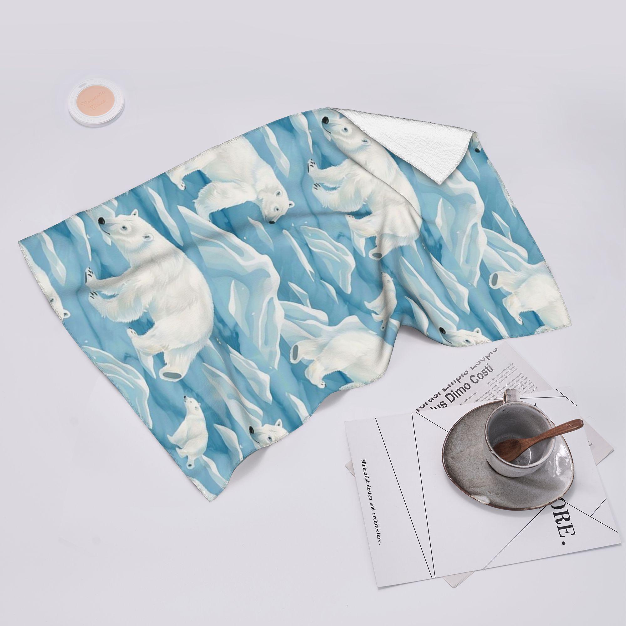 Lang Pattong White Polar Bear Mother And Cub Soft Face Towel Quick Dry Pool Bath Cotton Towels Breathable