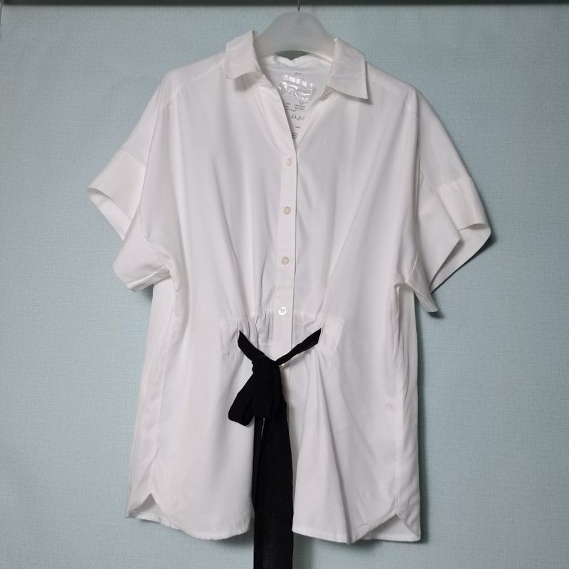 Japanese Single Tail Goods Tencel Short-Sleeved Shirt Women's Lace-up Waist-Controlled Slimming Western Style Top Stylish Niche Style Summer Wear