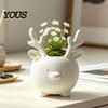 Ceramic Style Vase 3D Printed Reindeer Succulents Planter Pot for Indoor Plants, Decorative Desktop Office Desk Accessory Organizer, Christmas
