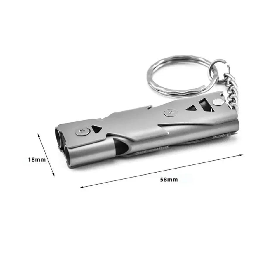Outdoor Survival Whistle Keychain High Decibel Emergency Stainless Steel Double Pipe Camping Hiking Whistle Multifunction Tools