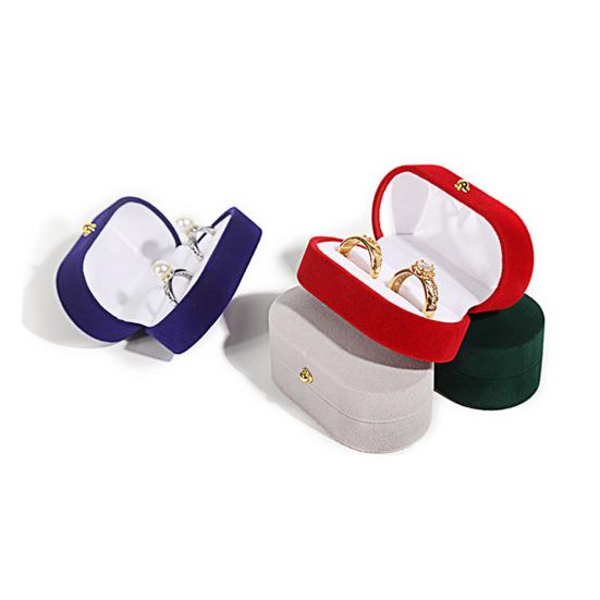 Proposal Ring Box Double Slots Noble Flocking Oval Portable Packaging Elegant Stud Earring Jewelry Accessories Gift Case for Wedding