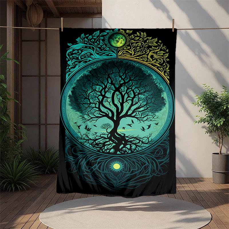 Runes Tree Life Flannel Blanket Soft Warm All-Season Throw, Design for Camping, Car Travel, Hiking Sofa, Bed, Office Perfect Gift for Parties