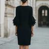 New Ruffle Sleeve Bodycon Midi Dress Women Elegant Knee Length Sheath Party Cocktail Dress Long Sleeve Office Lady Dresses