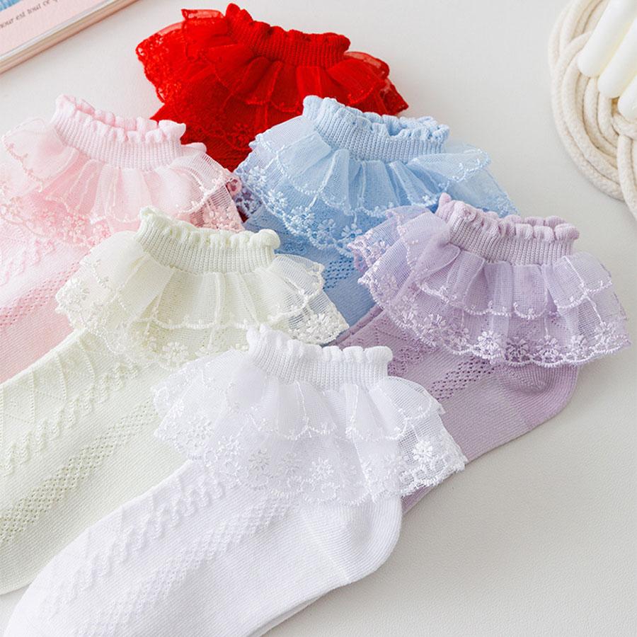 5 Pairs/Lot Girls Socks Summer New Mesh Cotton Thin Baby Socks Trendy Elastic White Lace Flowers Children Princess Socks