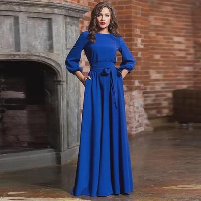 Bohemian Summer Long Dress with Retro Lantern Sleeves