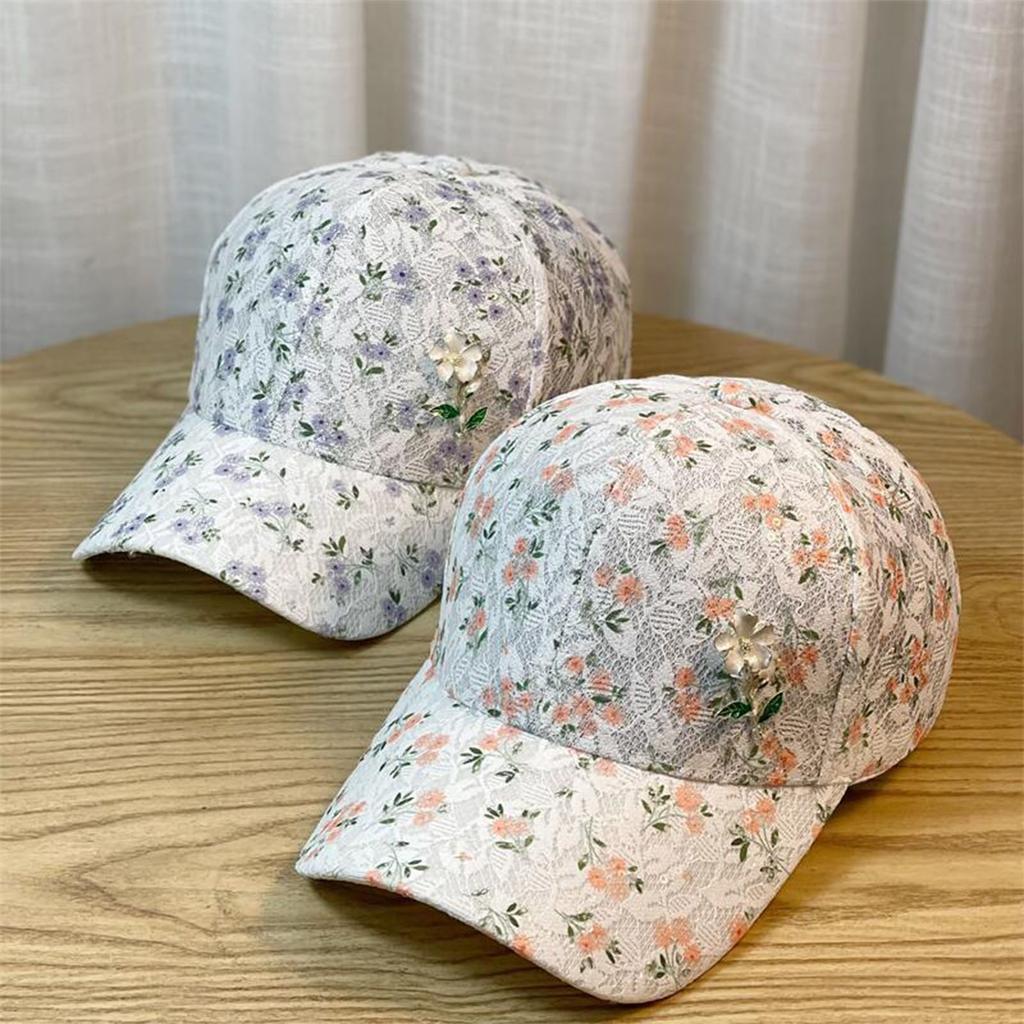 Travel Gathering Lace Hat with Lace Floral Outdoor Sports Sunproof Baseball Hat Girl Adjust Head Size Fishing Hiking Hat