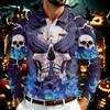 Men's Long Sleeve Mesh Shirt with Collar and Halloween Print Lightweight Breathable Top for Fall